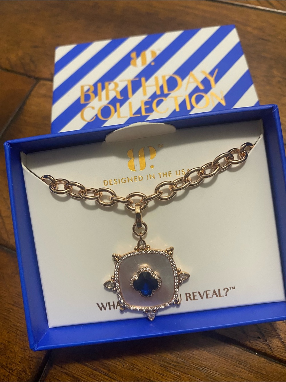 Bomb Party Birthday Collection September 2026 Necklace - Sapphire - Rose Gold